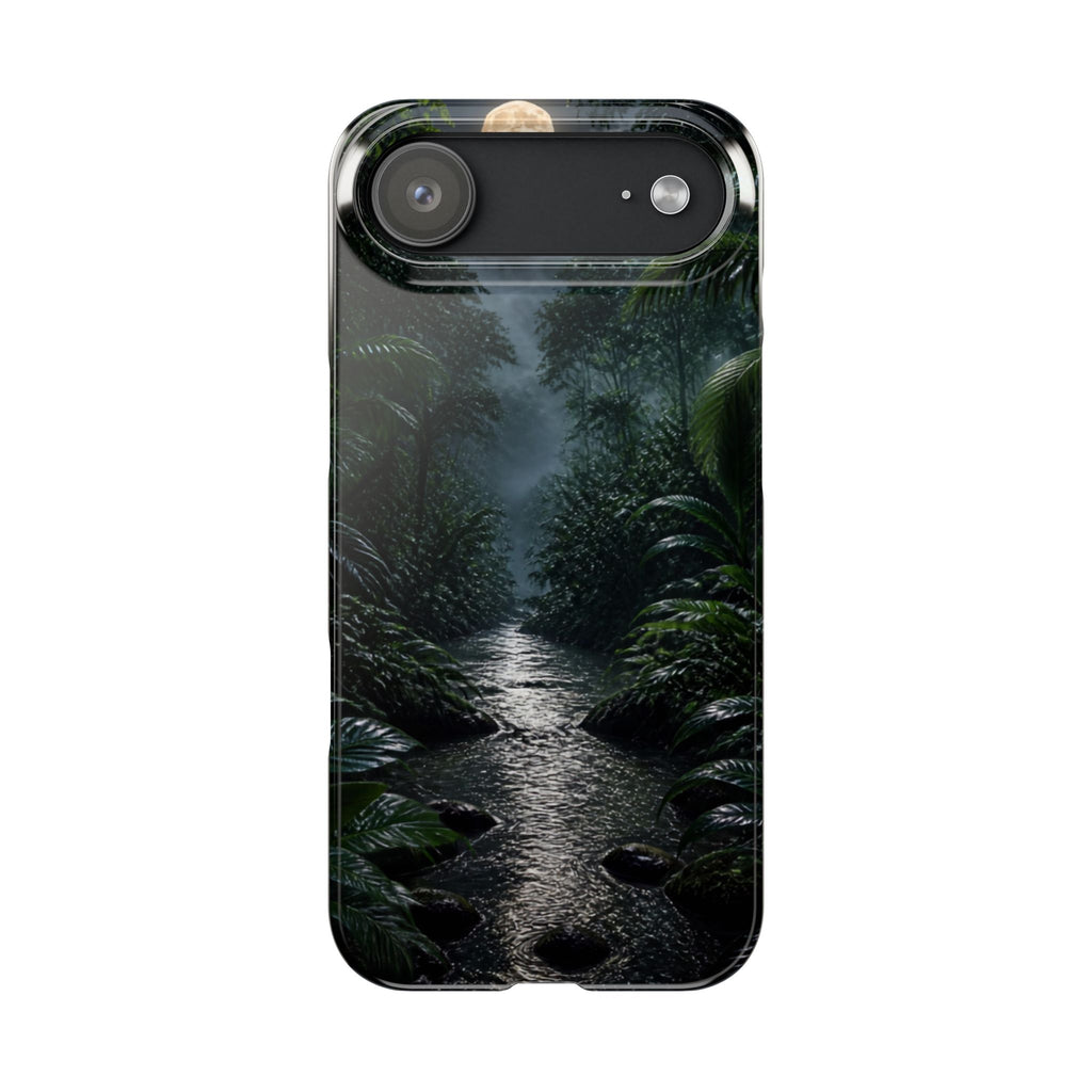 Moonlit Jungle Slim Phone Case — Dark Tropical Forest Nightscape