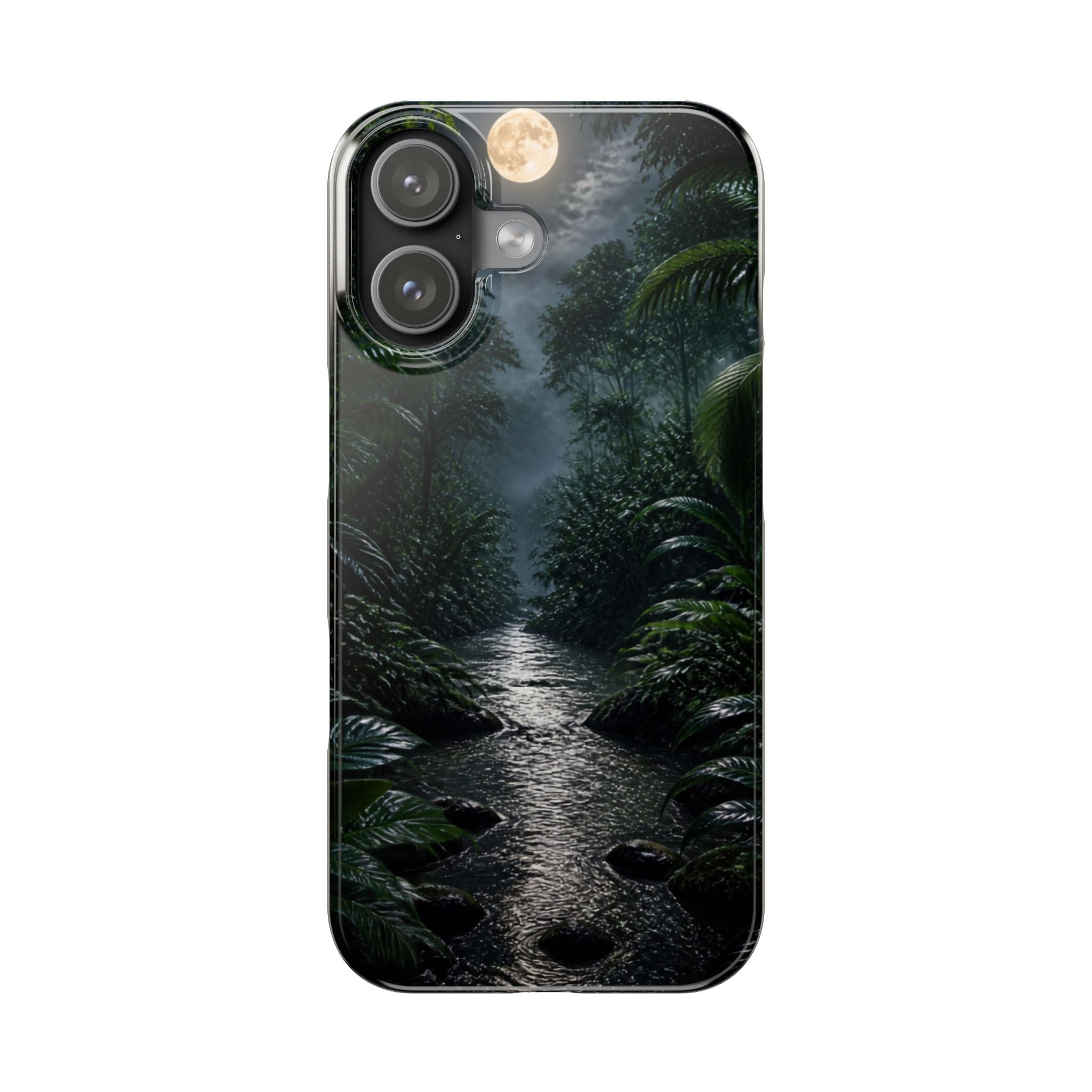 Moonlit Jungle Slim Phone Case — Dark Tropical Forest Nightscape