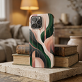 Tough Phone Case — Abstract Green & Blush Art Deco Design