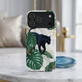 Panther Jungle Phone Case — Black Panther with Monstera Leaves Tough Phone Cover