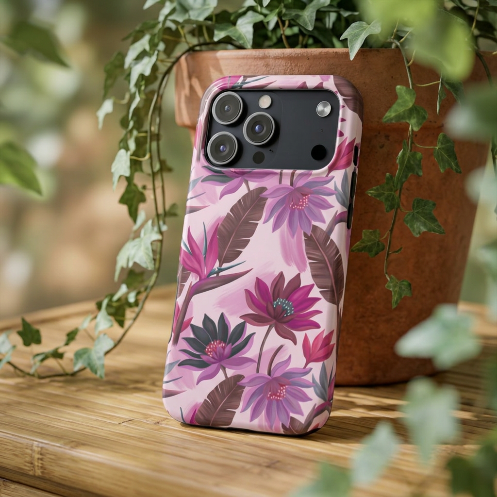 Floral Tough Phone Case — Pink Tropical Lotus Design