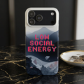 Low Social Energy Slim Phone Case — Retro Pixel Text Mountain Design