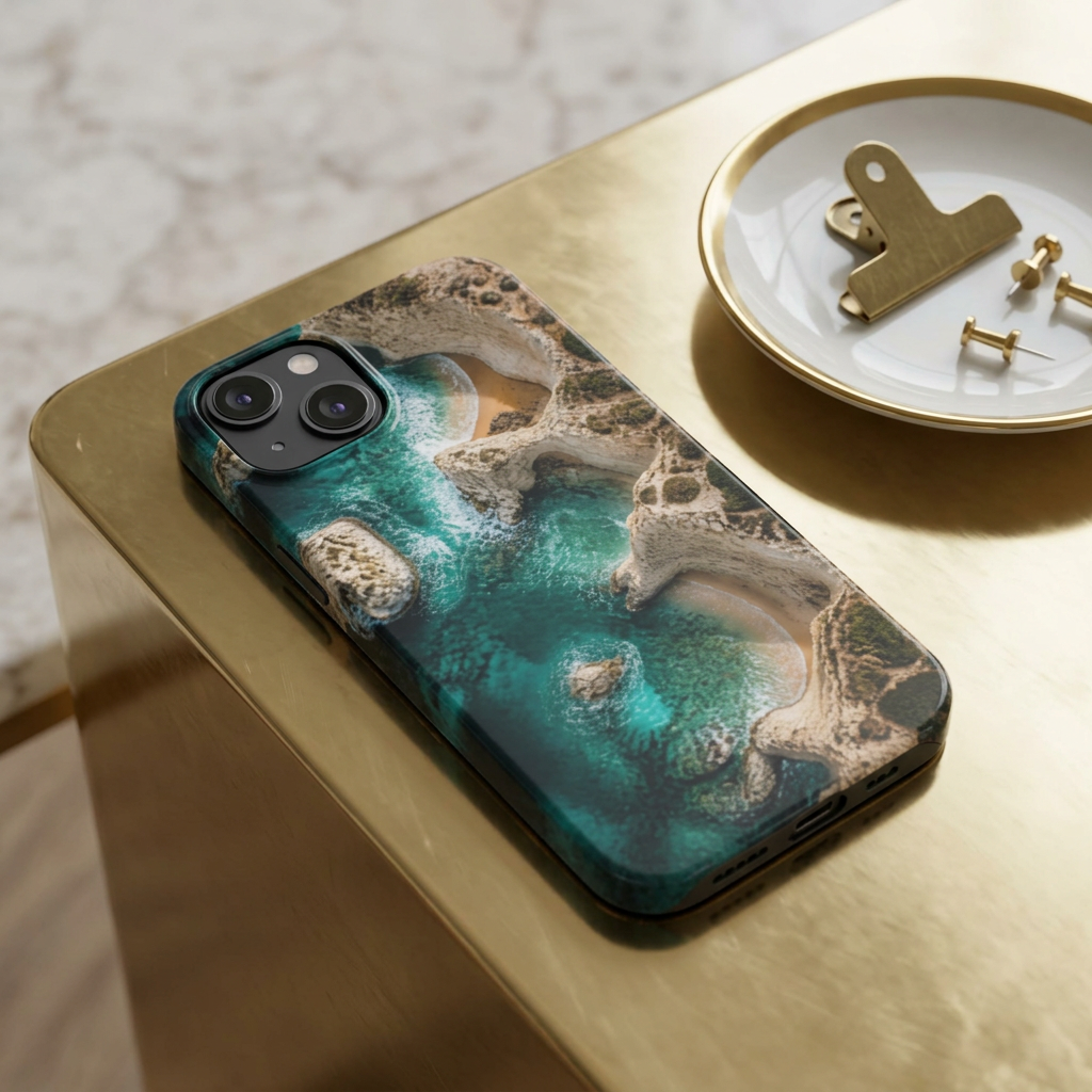 Slim Phone Case — Aerial Coastal Ocean Landscape Print