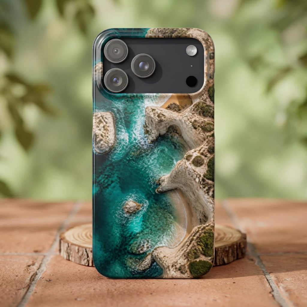 Slim Phone Case — Aerial Coastal Ocean Landscape Print