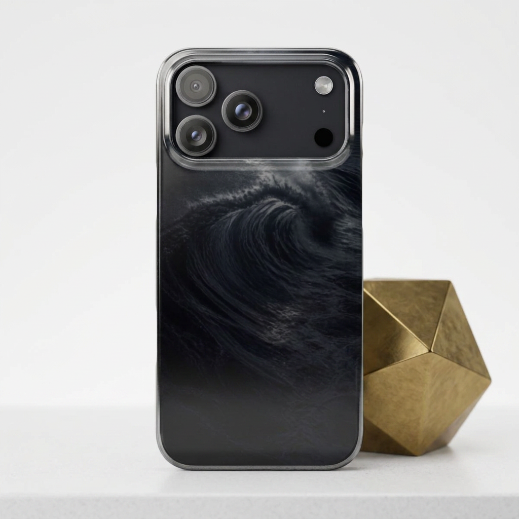 Slim Phone Case — Dark Swirl Ocean Wave Minimalist Design