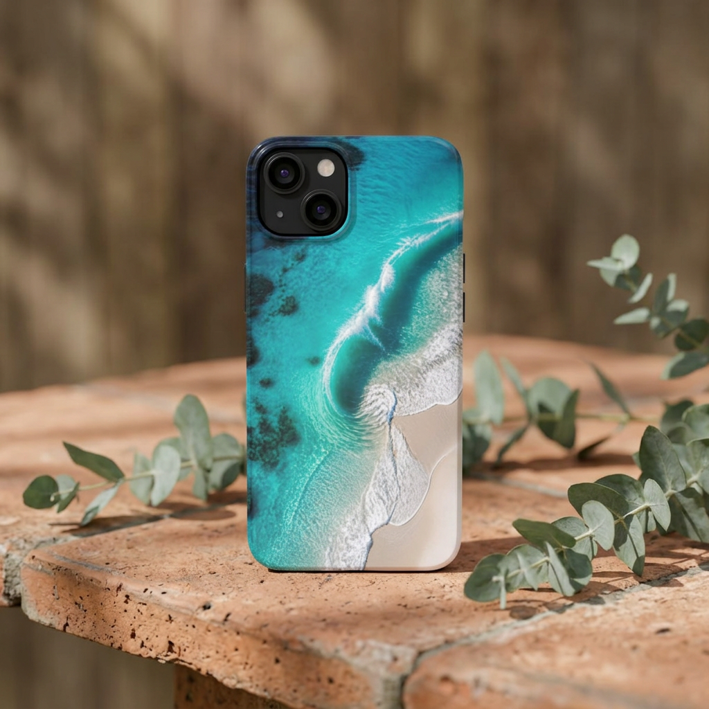 Beach Waves Slim Phone Case — Turquoise Ocean Aerial Phone Cover
