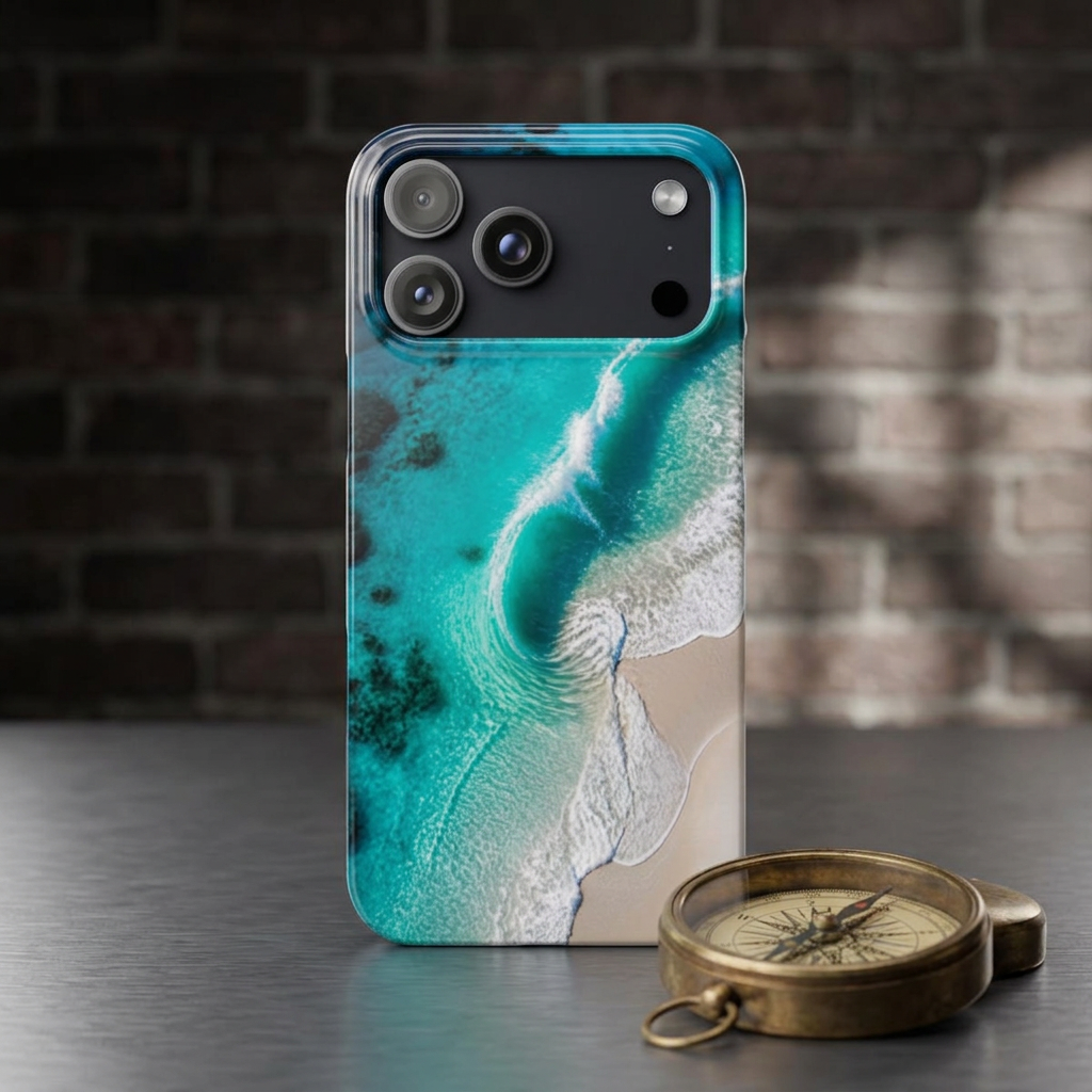 Beach Waves Slim Phone Case — Turquoise Ocean Aerial Phone Cover