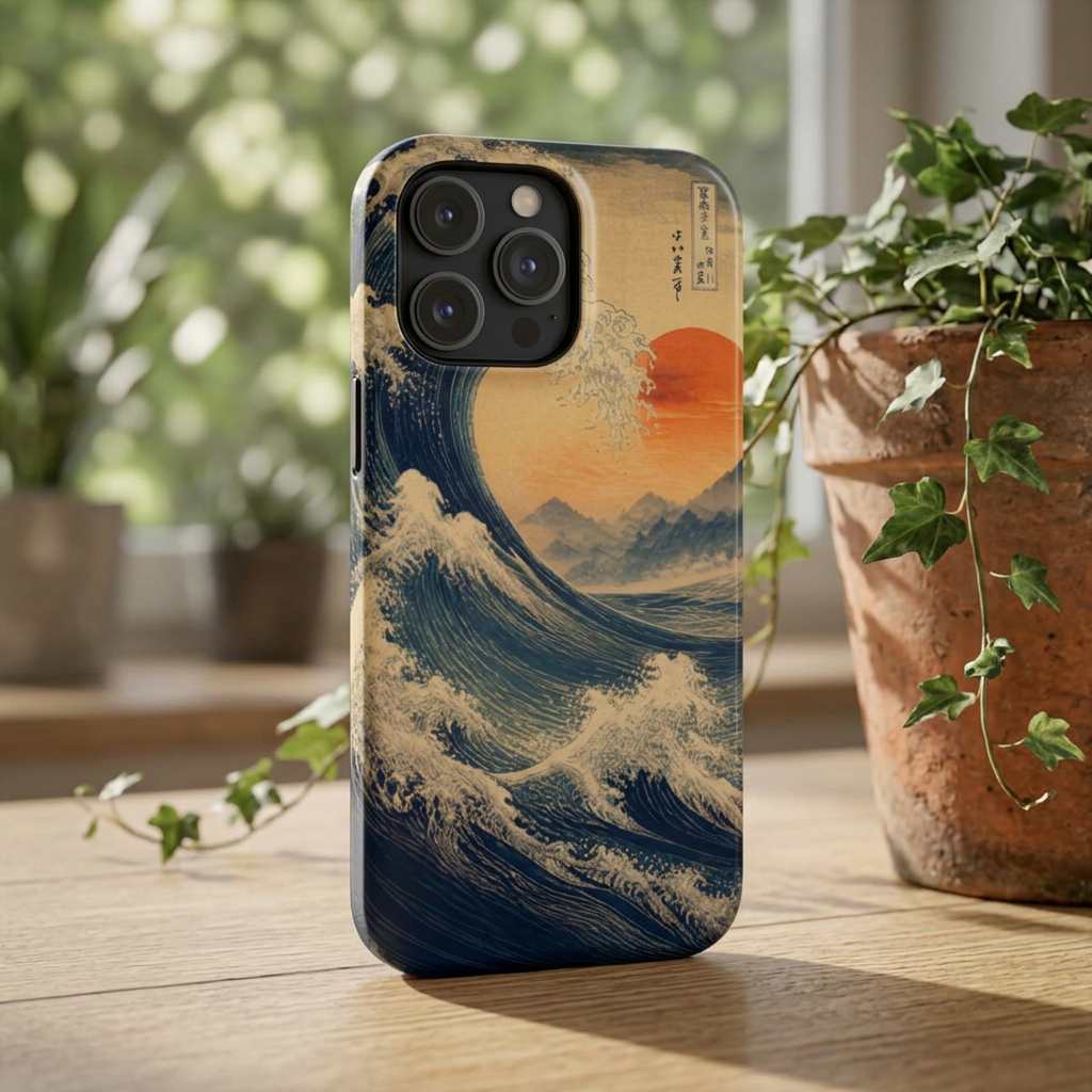 Phone Case — Vintage Japanese Wave Sunset Magnetic Impact-Resistant