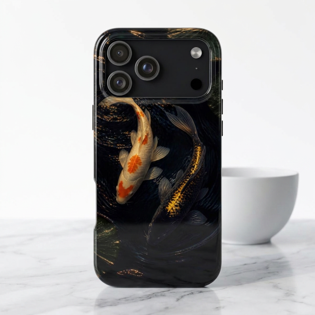 Koi Pond Tough Phone Case — Dark Koi Fish Protective iPhone Cover
