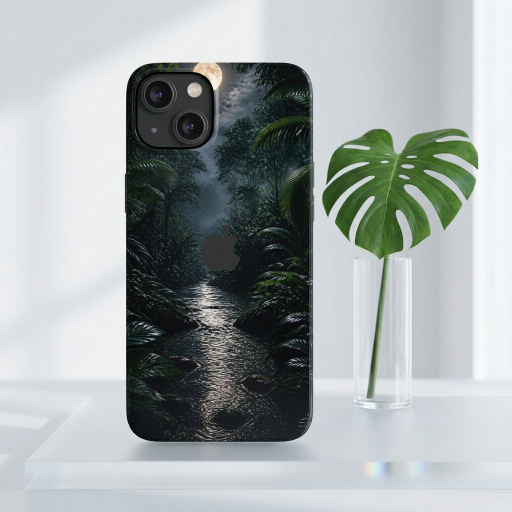 Moonlit Jungle Slim Phone Case — Dark Tropical Forest Nightscape