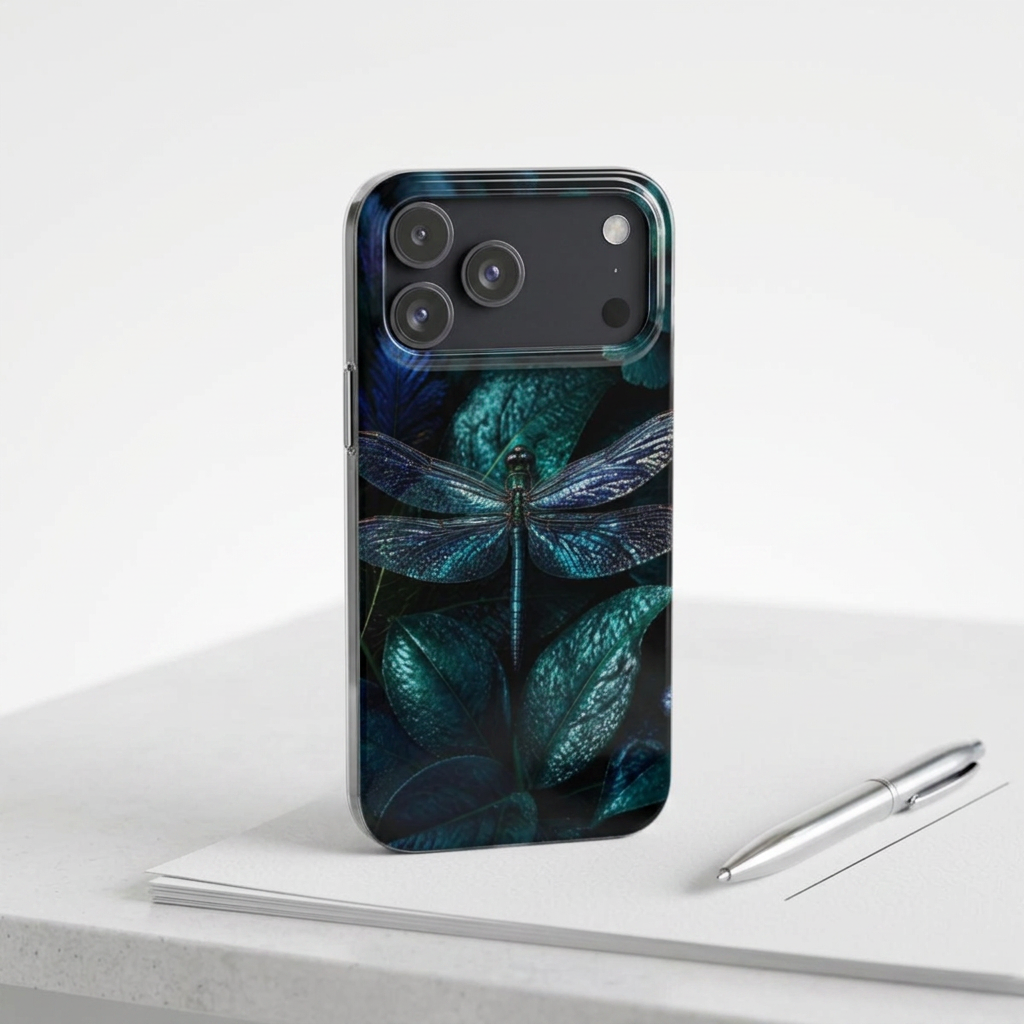 Dragonfly Night Slim Phone Case — Teal Botanical Winged Design