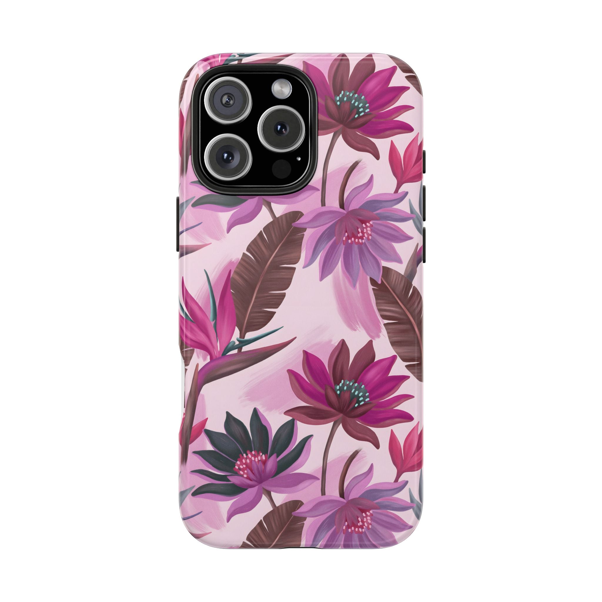 Floral Tough Phone Case — Pink Tropical Lotus Design