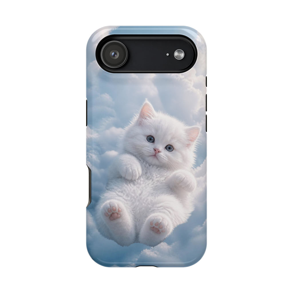 Phone Case — Cute White Kitten Floating on Clouds, Magnetic Impact‑Resistant Protective Cover