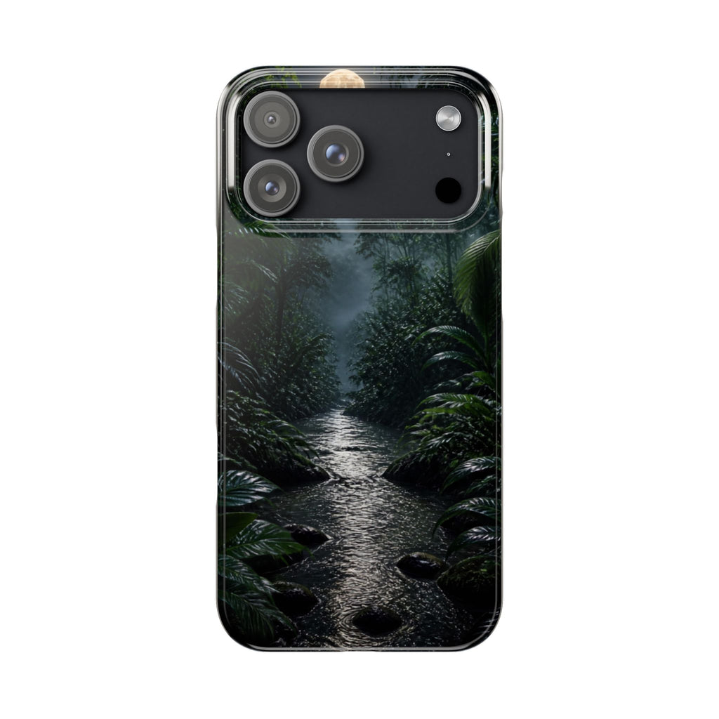 Moonlit Jungle Slim Phone Case — Dark Tropical Forest Nightscape