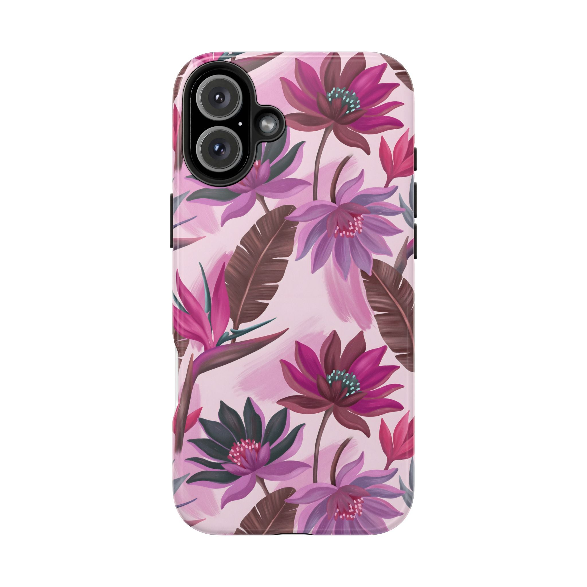 Floral Tough Phone Case — Pink Tropical Lotus Design