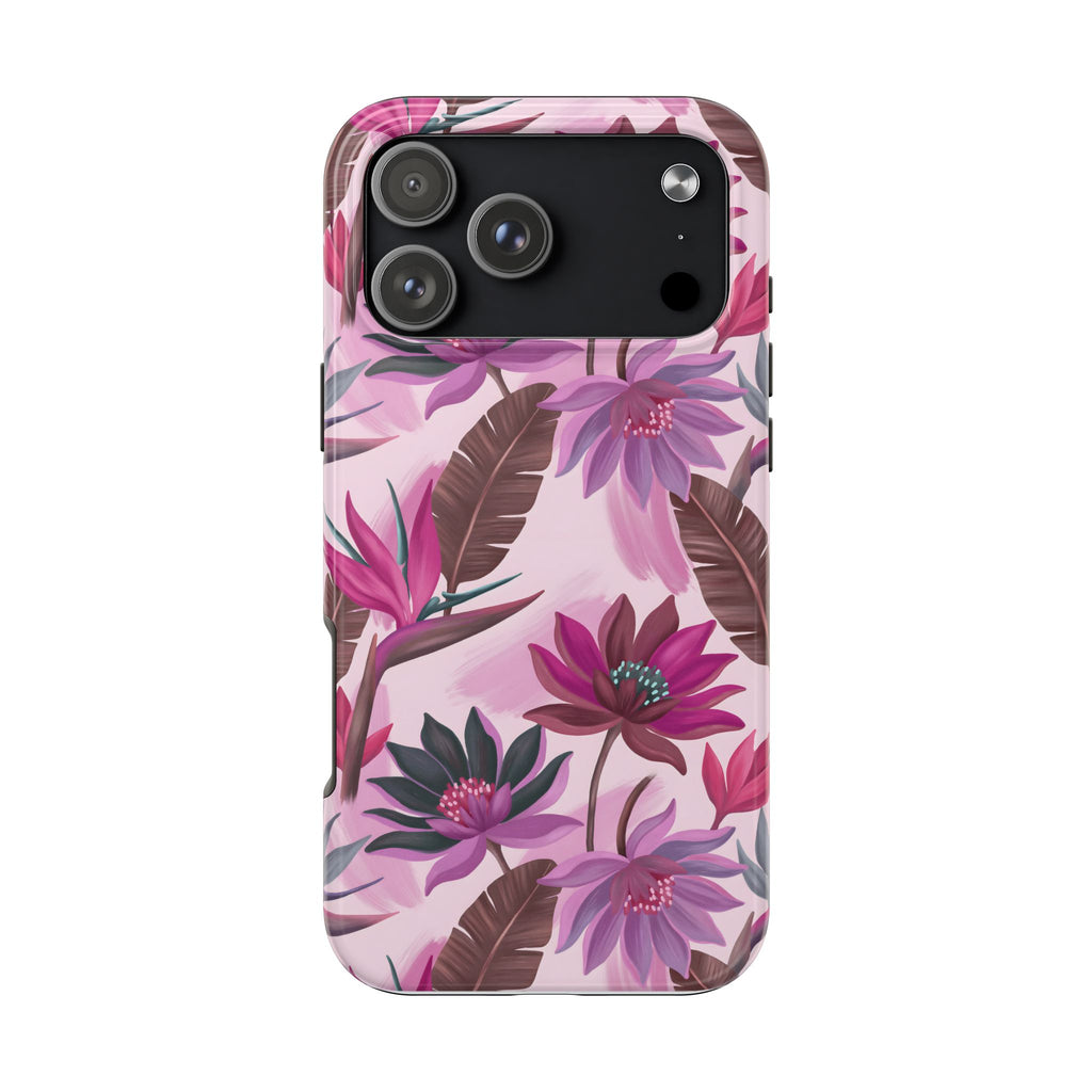 Floral Tough Phone Case — Pink Tropical Lotus Design